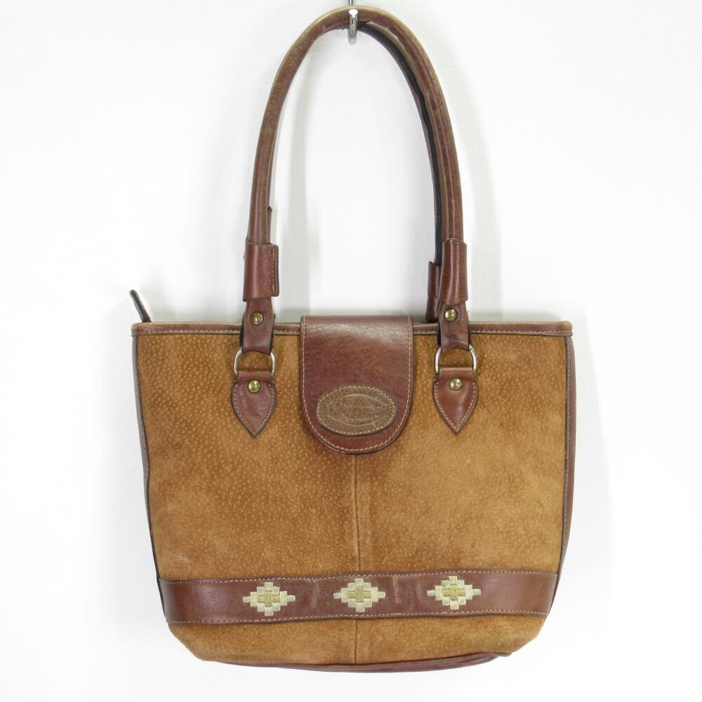 Cueros Williams Tote Handbag M Brown Tan Suede Leather Lined Southwestern Bag